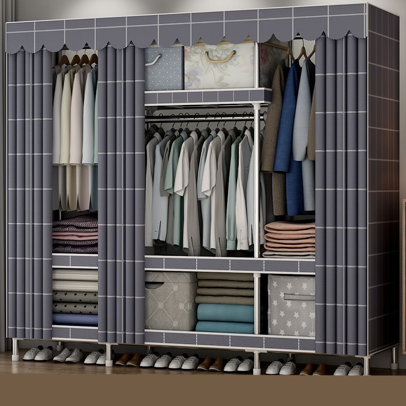 Modern Metal Wardrobe Cloth Rod Included Wardrobe Closet with Shelves