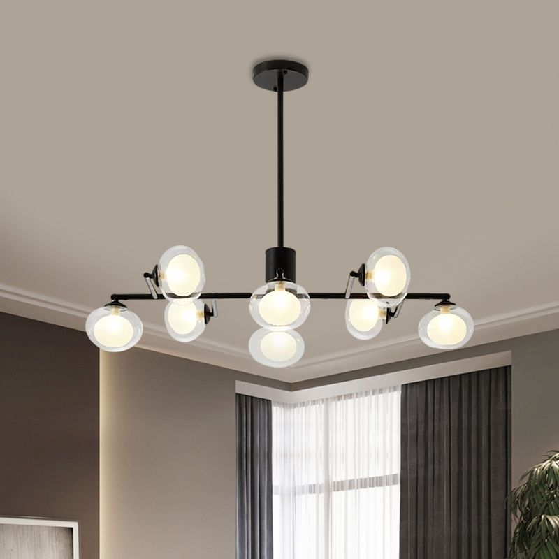Modern Simple Oval Shade Island Light 8/12 Lights Glass Suspension Light in Black/White