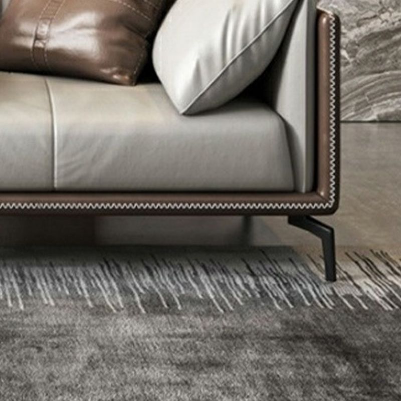 Standard Square Arm Loveseat Grey Loose Back Leather Bench Seating