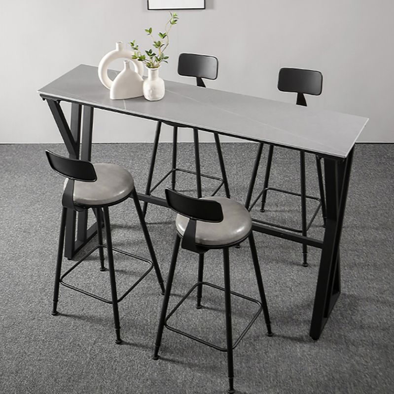 White Modern Style Rectangle Bar Table in Faux Marble and Metal Table Kitchen Bar Table