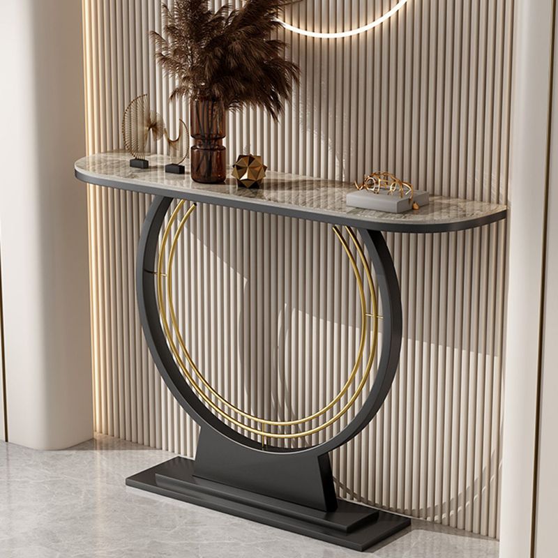 Glam Slate Console Table Half Moon Table 13.81" Stain Resistant Pedestal Sofa Table