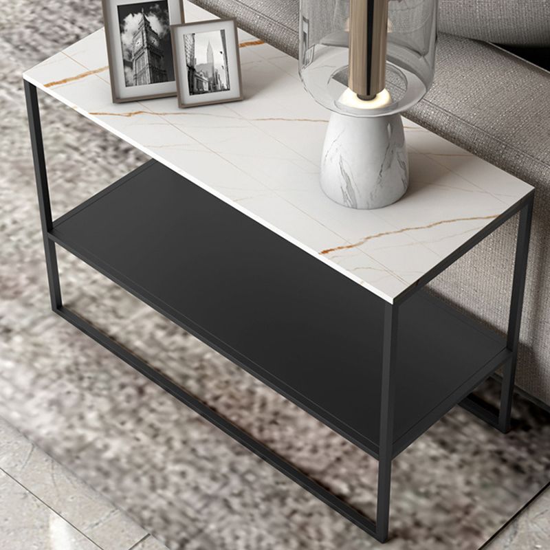 Contemporary Sled End Table Slate Top Rectangular Side Table, 21.7" Tall