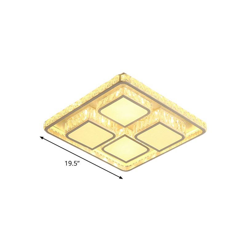 Contemporary Square Flush Montaggio Facettato Cristallo LED Soffitto Light Fixture in bianco per Bedroom