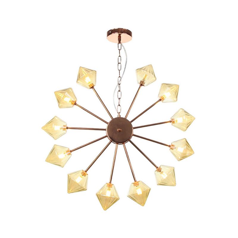 Diamond Shade suspendu éclairage industriel Ambre / verre transparent 6/9/12 têtes LAMPE DE LA LAMIER DE LA SOIX EN NOIR / LASS / CUPPORT