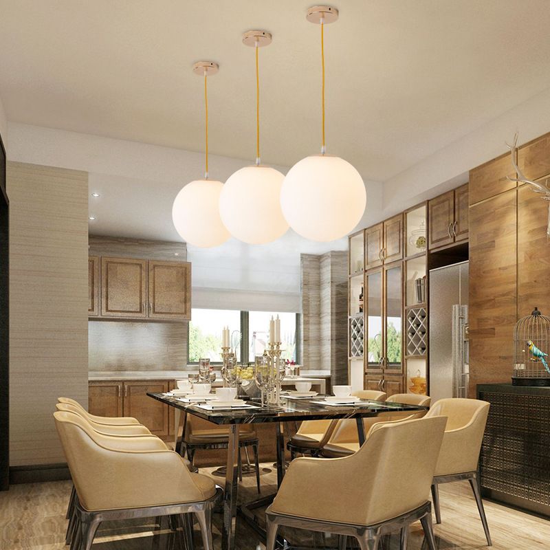 Globe Ceiling Pendant Light Simplicity Glass Dinning Room Pendant Light Kit in White
