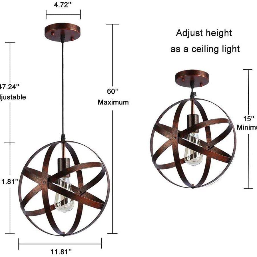 Retro Industrial Single Globe Cage Pendant Light Iron 1 Light Suspension Light for Dining Table