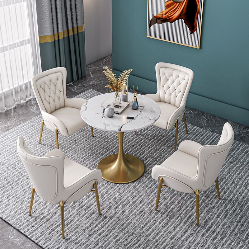 Metal Traditional Luxury Round Table Sintered Stone Table with Tulip Base for Home