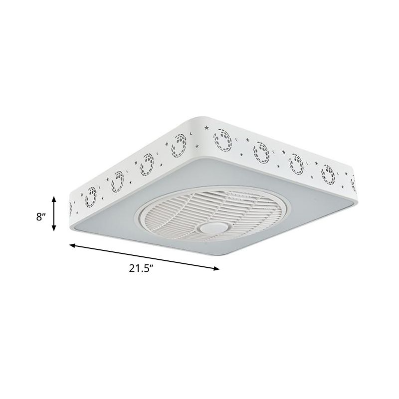 21,5 "W White LED Semi Flush Mount Mount Fixture zeitgenössische Metallrunde/quadratische Anhängerlüfterbeleuchtung, 3 Klingen