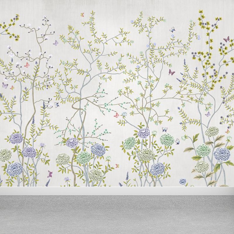 Big Flower Field Wallpaper Mural for Home Plant Wall Art in Green, Moisture Resistant