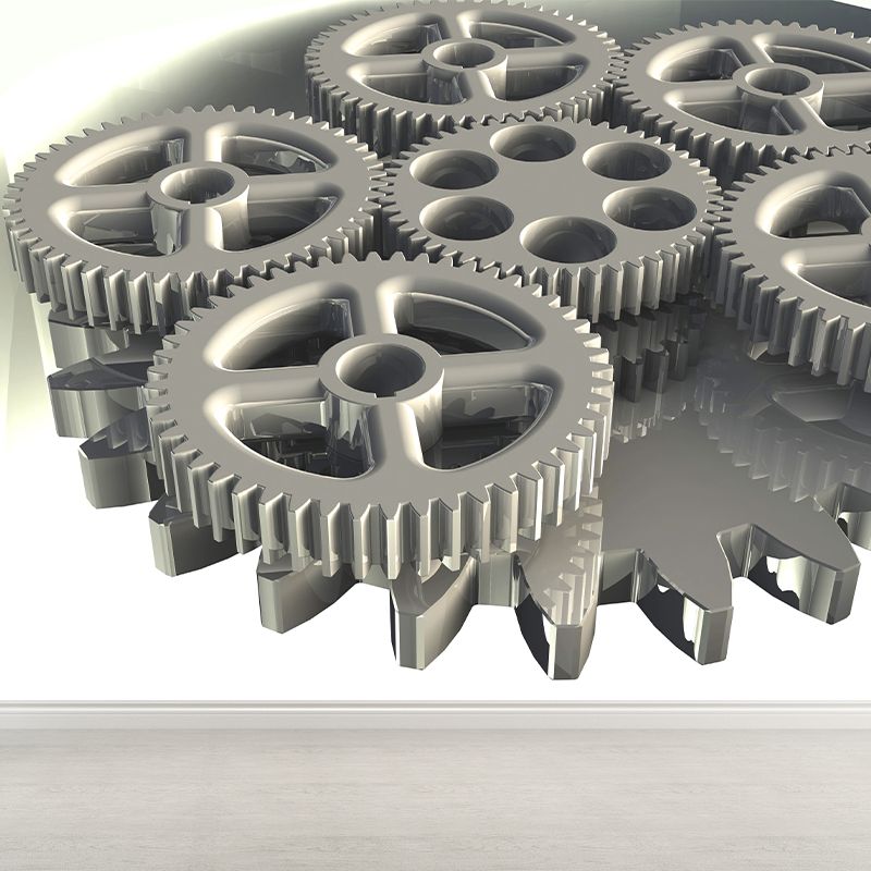 Full Size Machine Gear Mural Industrial Cool Metal Wall Decor in Light Color for Bedroom