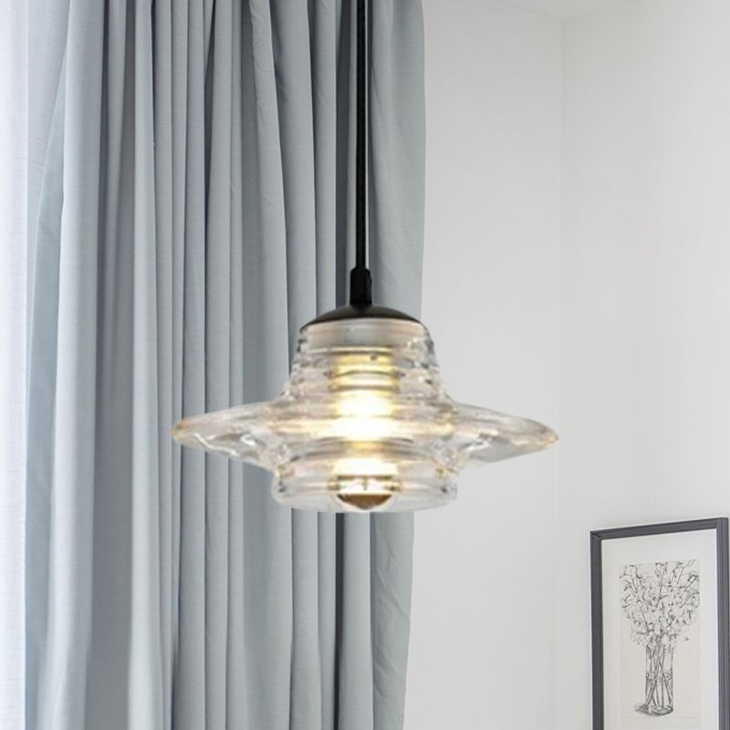 Cone/Dome/Flared Pendant Lighting Modernist Clear Ruffle Glass 1 Light Black Hanging Ceiling Lamp