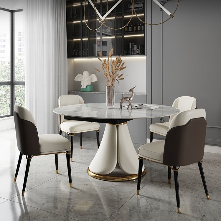 Traditional Luxury Round Dining Table Sintered Stone Table with Pedestal Base