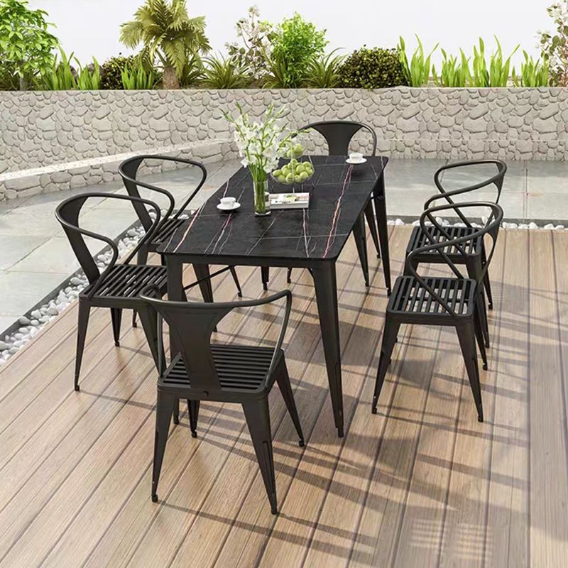 Glam Bar Stool Table Black Stone Bar Table with 4 Metal Legs