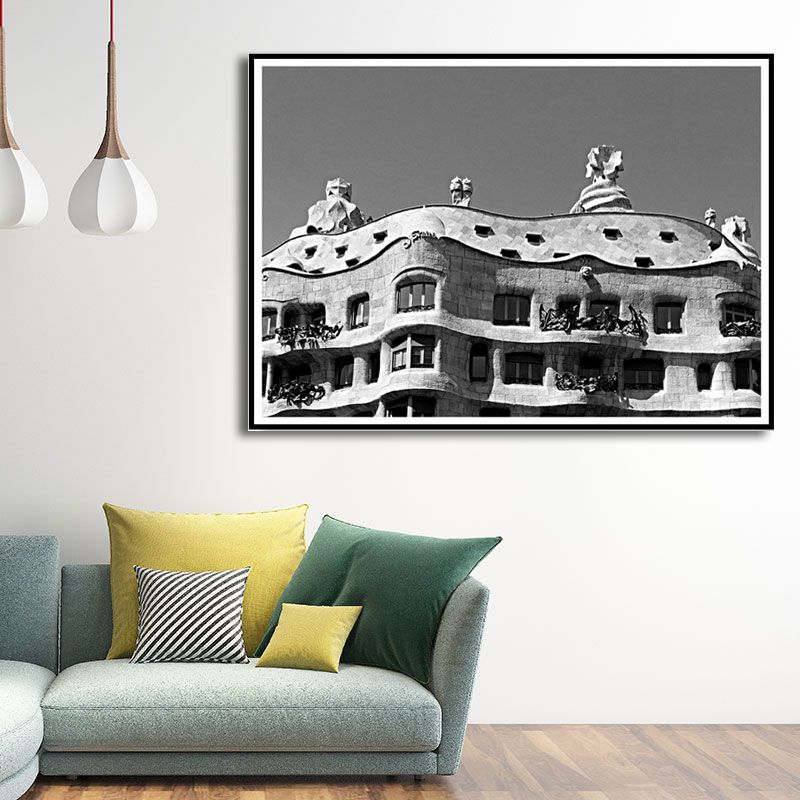Grey Building Canvas Prints Classic Home Decor Wall Art for Sitting Room, Multiple Sizes