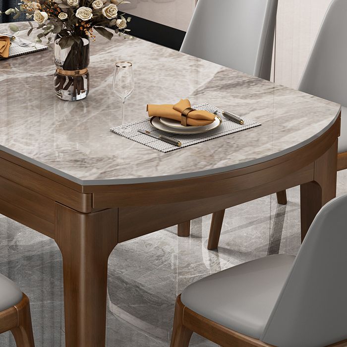 Modern Stone Foldable Dining Table Rubber Wood Base for Dining Room