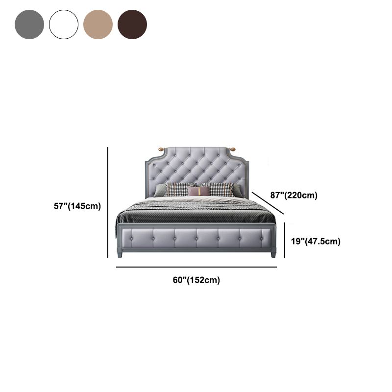 Traditional Tufted Wood Bed Frame 57.09" H Faux Leather Scooped Headboard Bed