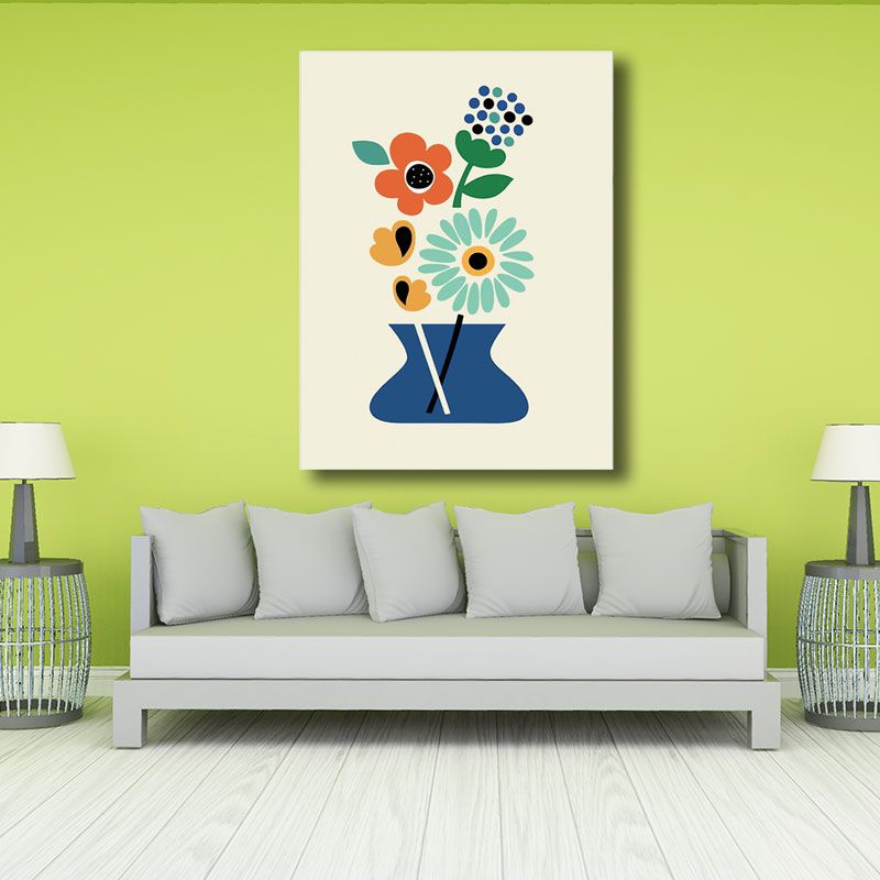 Modern Flowers in Vase Wall Decor Blue Plant Canvas Prints, Multiple Size Options