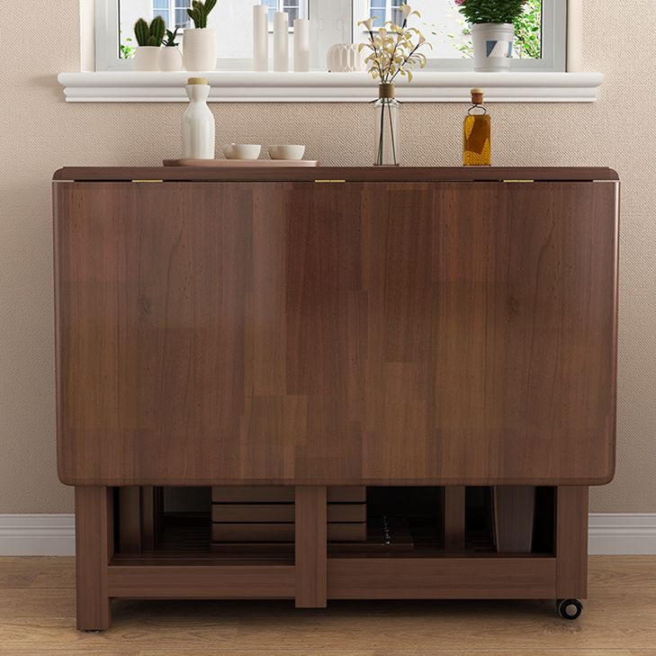 Mid-Century Modern Brown Dining Table Solid Wood Drop-Leaf Dining Table for Home Use