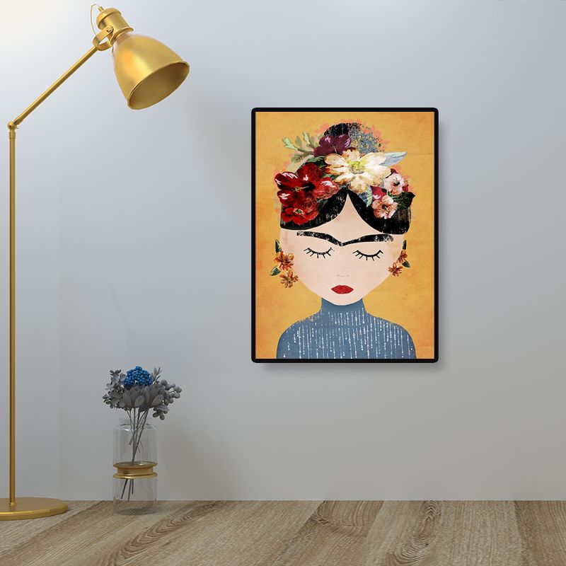 Fille avec des fleurs impressions sur toile décoratives pour décoration murale de chambre d'amis en couleur claire