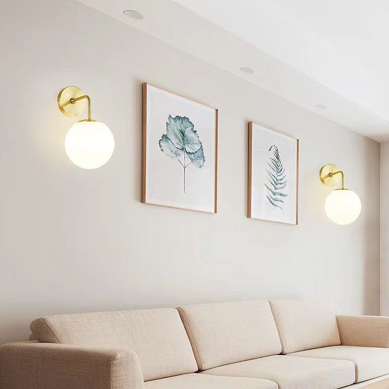 Modern Minimalist Wall Mounted Lamp Glass Wall Lamp in Brass for Living Room