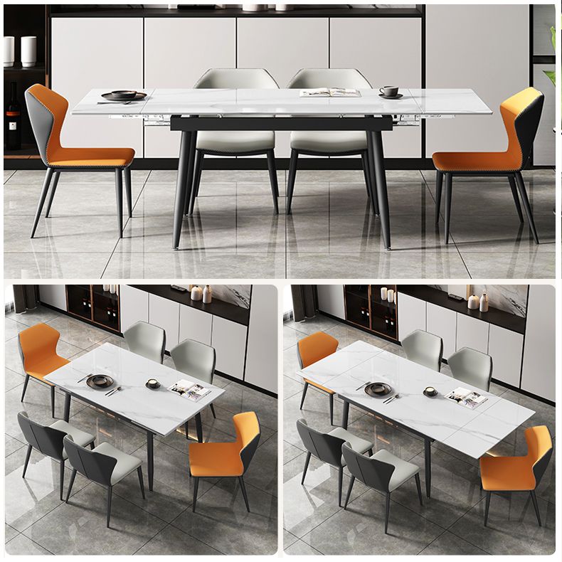 Witte eettafel in moderne stijl, rechthoekige eettafel van gesinterd steen met 4 poten