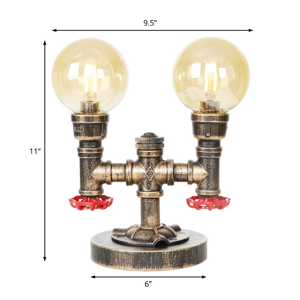 Clear/Amber Glass Antique Bronze Distanne Light Globe 2/3 Light Implesso di attività industriali con base