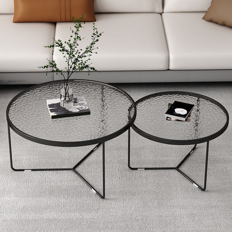 Modern Round Coffee Table Glass Top Nesting Coffee Table Set