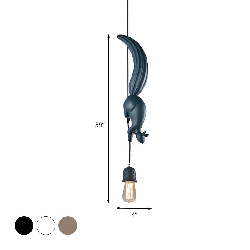 Enfants, bulbe exposé Résine Drop Pendant Single suspension plafond plafond en blanc / noir / brun avec écureuil suivi du concept de pinone