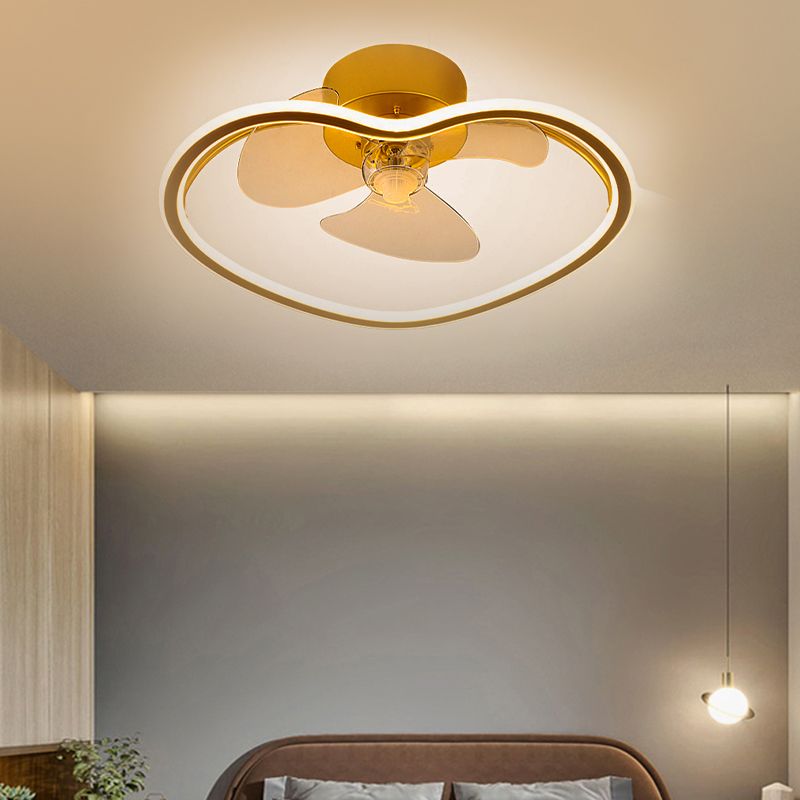 Heart Shaped Semi Flush Mount Fan Lamp Cartoon Metal Bedroom LED Ceiling Fan with Light