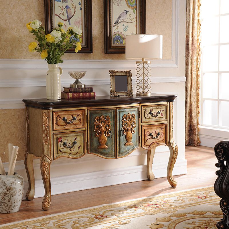 Solid Wood 35.4" Tall 2 - Door Accent Cabinet, Industrial Accent Cabinet with 4 Drawers