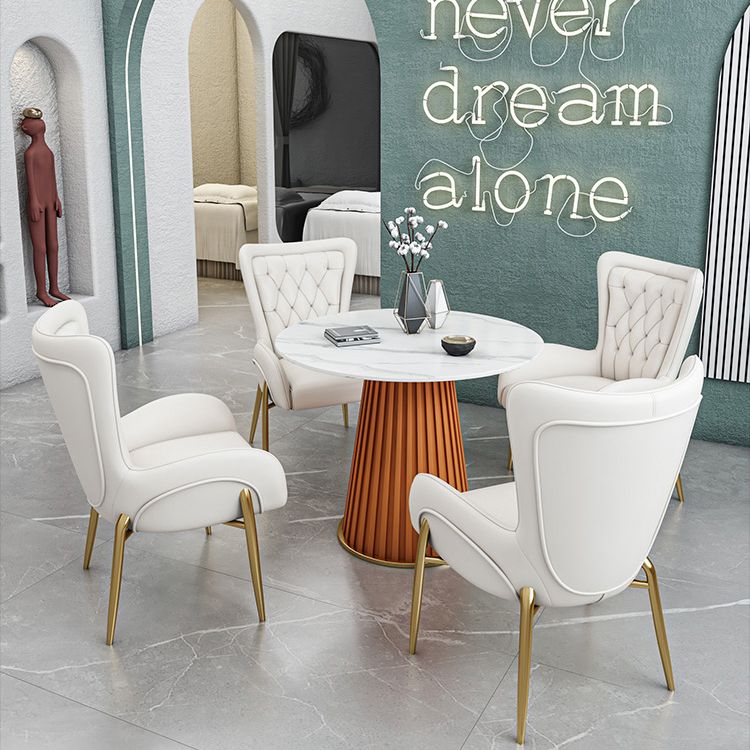 Glam 1/5 Pieces Dining Set Round Stone Dining Table for Kitchen