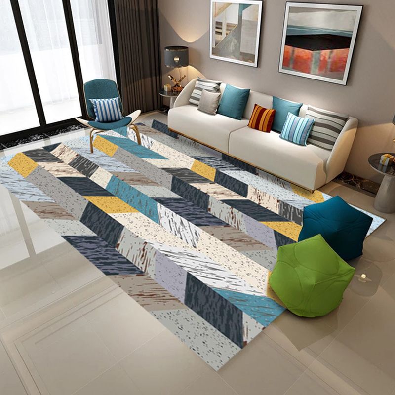 Simple Nordic Style Rug Multi Colored Geometric Print Carpet Washable Non-Slip Stain Resistant Rug for Home