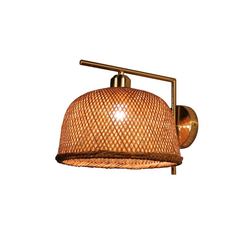 Bamboo Criss-Cross Woven Wall Lantern Chinese Style 1 Bulb Wood Wall Mounted Light Fixture