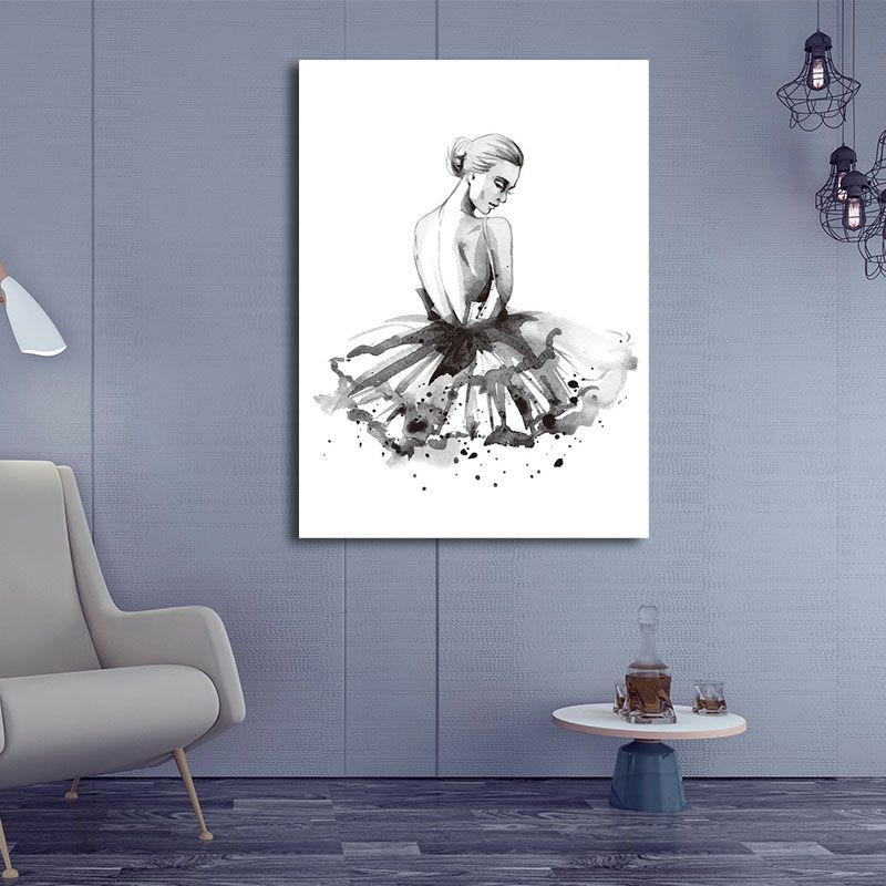 Ballerina Drawing Canvas Print Glam Elegant Dancer Wall Art Decor in Black for Home