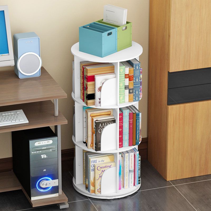 Modern White Bookcase Corner Engineered Wood Bookshelf with Rectangular Shelves