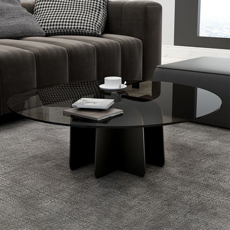 Modern Style Round Glass Table with Metal Base Pedestal Base Coffee Table