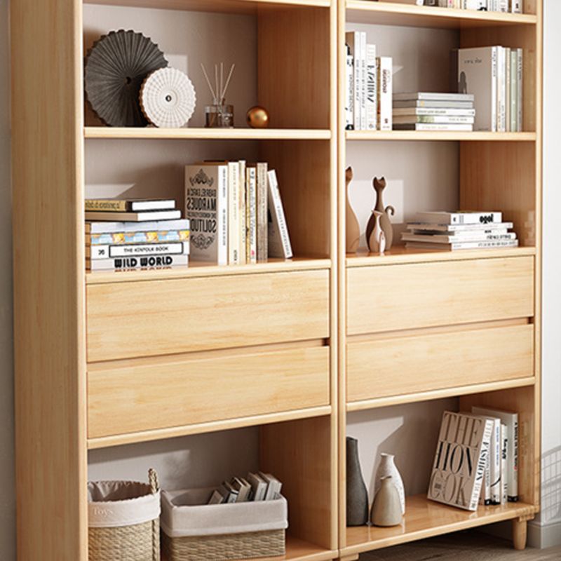 Modern Open Back Bookcase Wooden Bookshelf with 2 Drawers for Bedroom