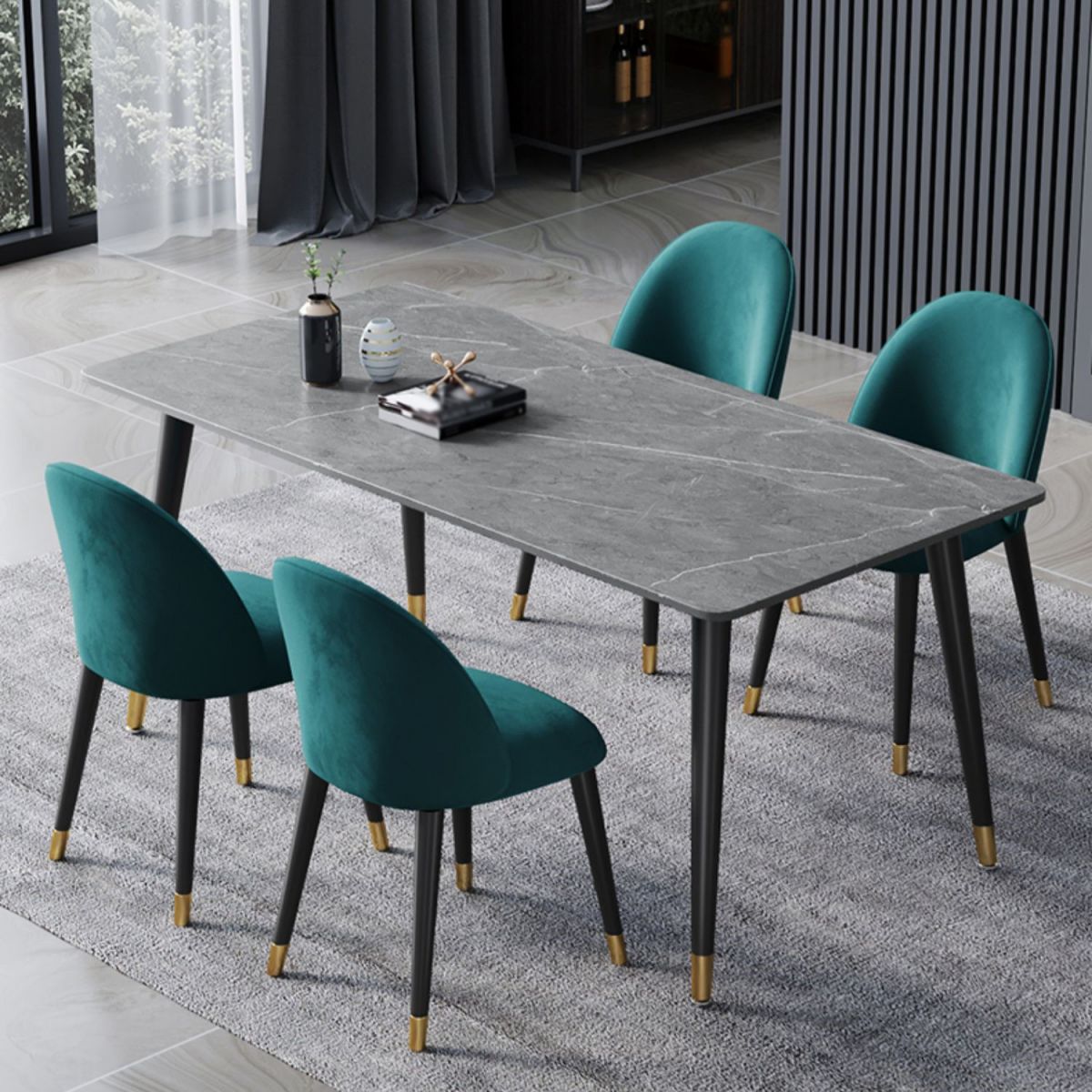 Glam 1/2/3/5/7 Pieces Dining Set Rectangular Sintered Stone Dining Table Set