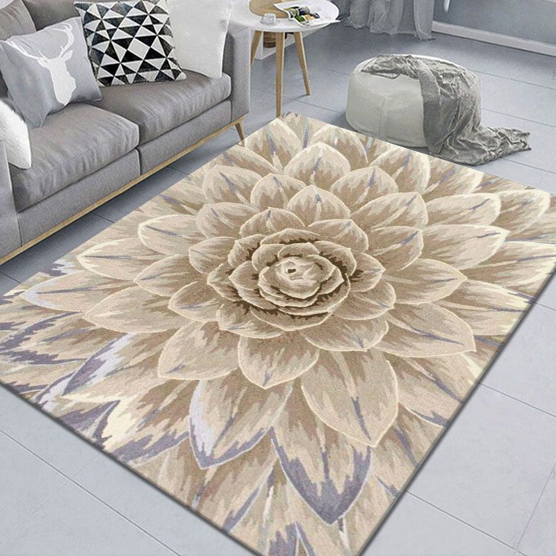 Contemporary Floral Print Rug Polyester Area Carpet Stain Resistant Indoor Rug for Living Room