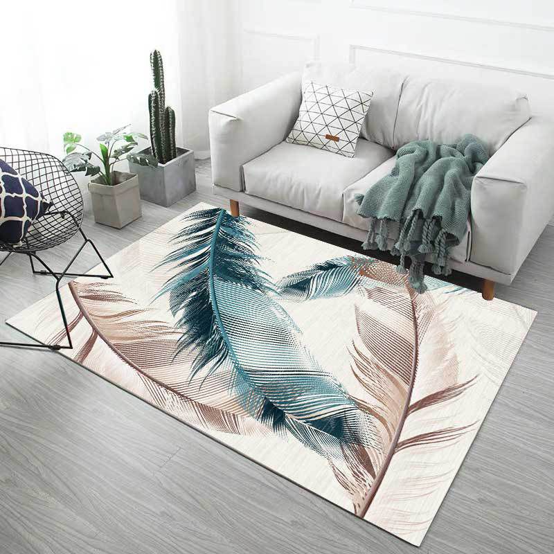 Trendy Feather Printed Area Rug Nordic Simple Polyester Carpet Non-Slip Backing Rug for Home Decoration