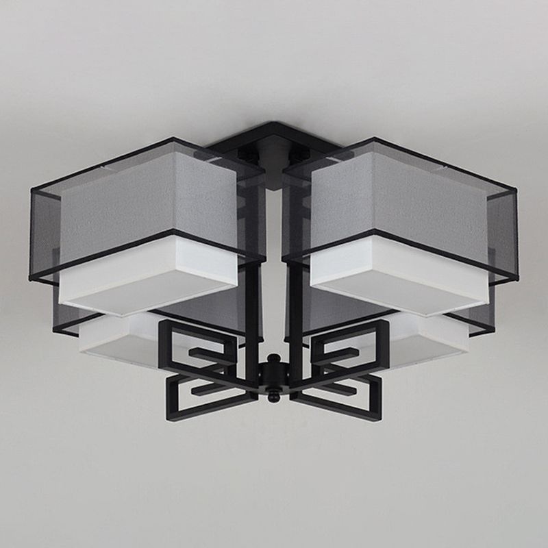 4-Lights Modern Style Flush Mount Fabric Ceiling Light for Bedroom