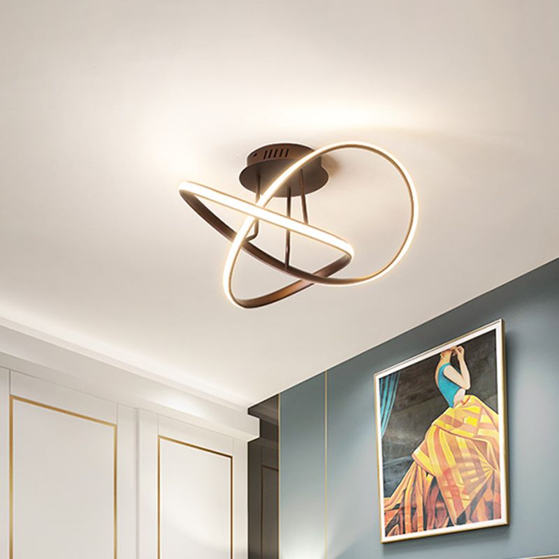 Luz semi empotrada trenzada metálica, LED nórdico negro/blanco/café, iluminación cerca del techo para dormitorio
