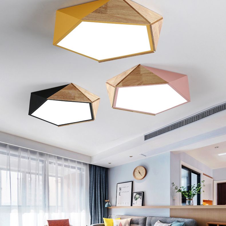 Pentagonal Flush Mount Plafond Lamp Macaron Metaal en hout slaapkamer LED Flush Light