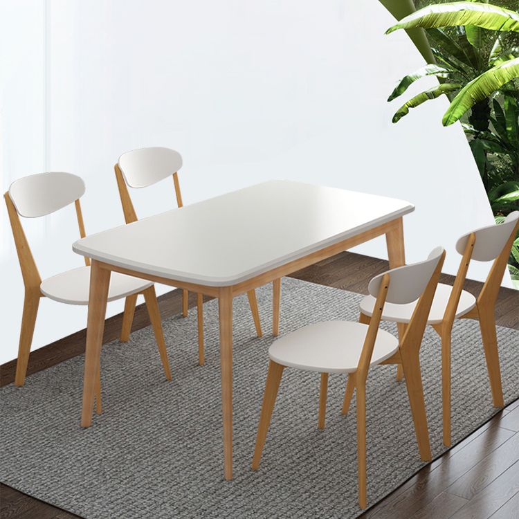 Minimalist White Rectangle Shape Dining Set Solid Wood Standard Dining Set with 4 Legs Base