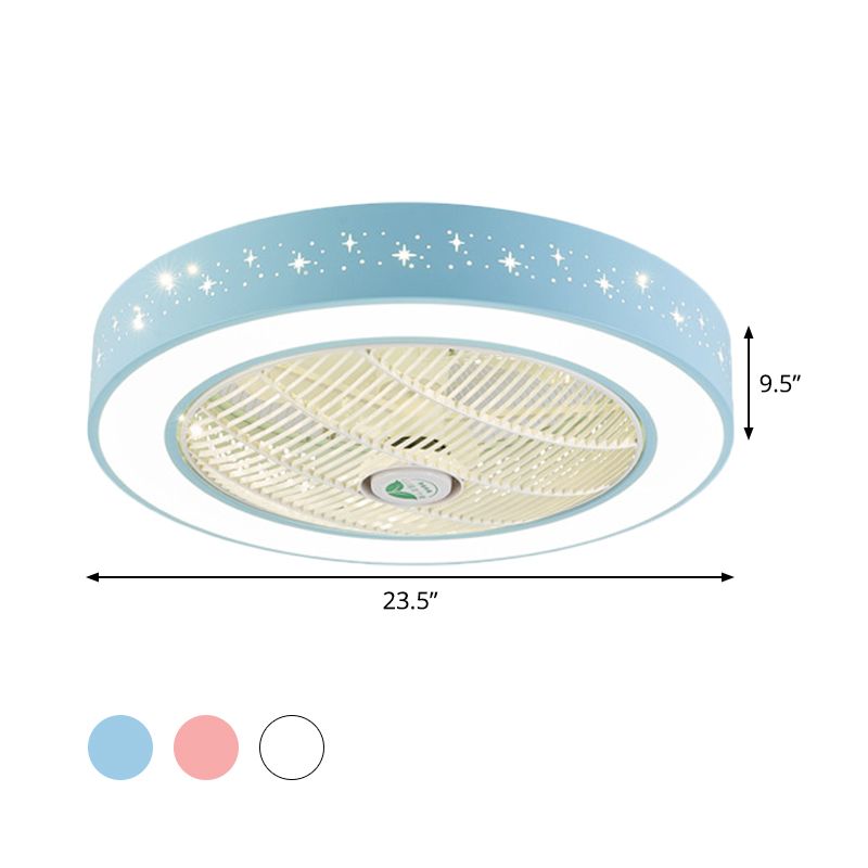 Tambor acrílico Semi Flush Montaje Montaje Dormitorio 7 cuchillas LED LAME DE LAMPO DE CADO LED EN PINK/AZUL/BLANCO, 23.5 "W