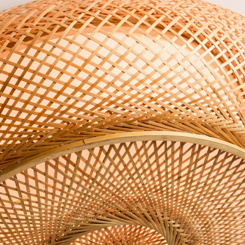 Lámpara de techo de montaje empotrado de tambor curvo de estilo moderno, iluminación de montaje empotrado de bambú Beige para sala de estar