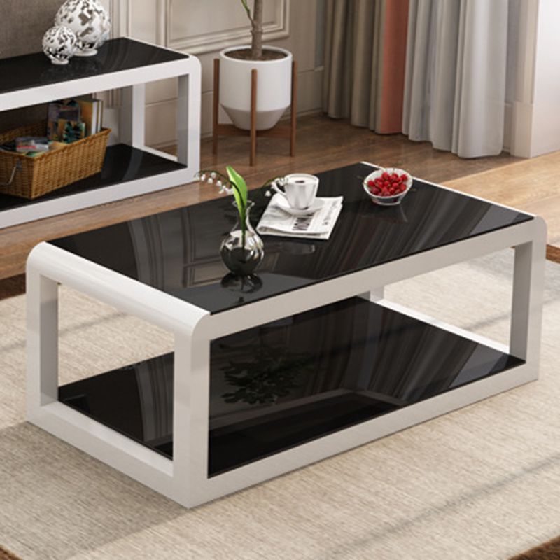 Modern Style Round Tempered Glass Top Metal Frame Base Coffee Table