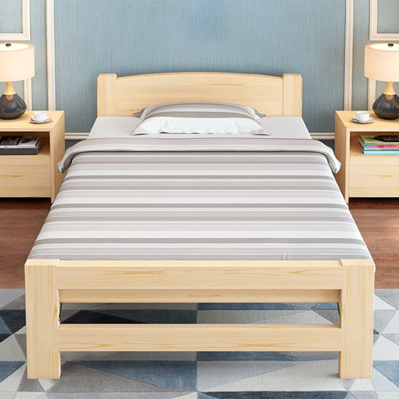 Natural Pine Wood Bed Frame Nordic 21.65" H Folding Bed with Headboard