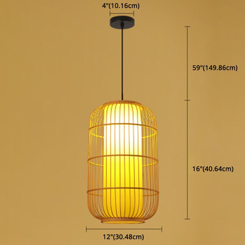 1 Light Lantern Hanging Light Fixtures Japanese Bamboo Ceiling Pendant for Restaurant