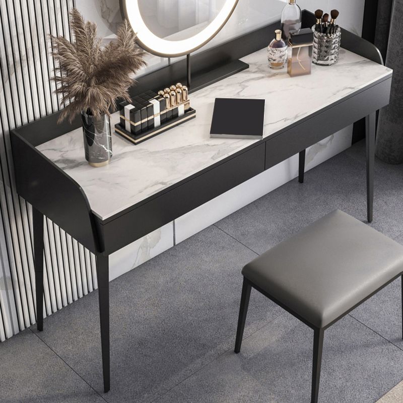 Contemporary Stone Top Vanity Set 2 Storage Drawers With Stool - 33.46" H